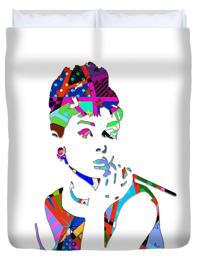 Audrey Hepburn Duvet Cover featuring the mixed media Audrey Hepburn #11 by Marvin Blaine