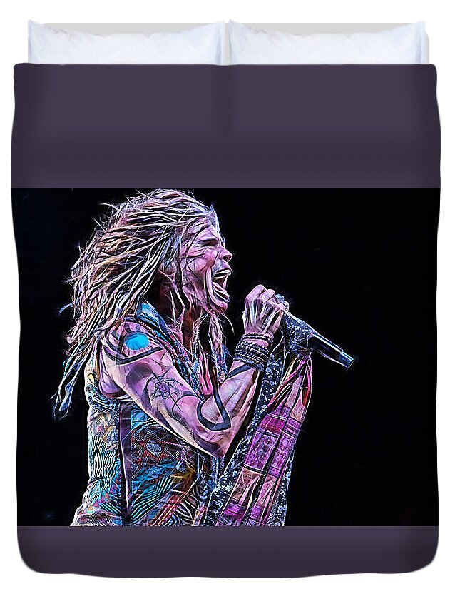 Steven Tyler Duvet Cover featuring the mixed media Steven Tyler Collection #11 by Marvin Blaine