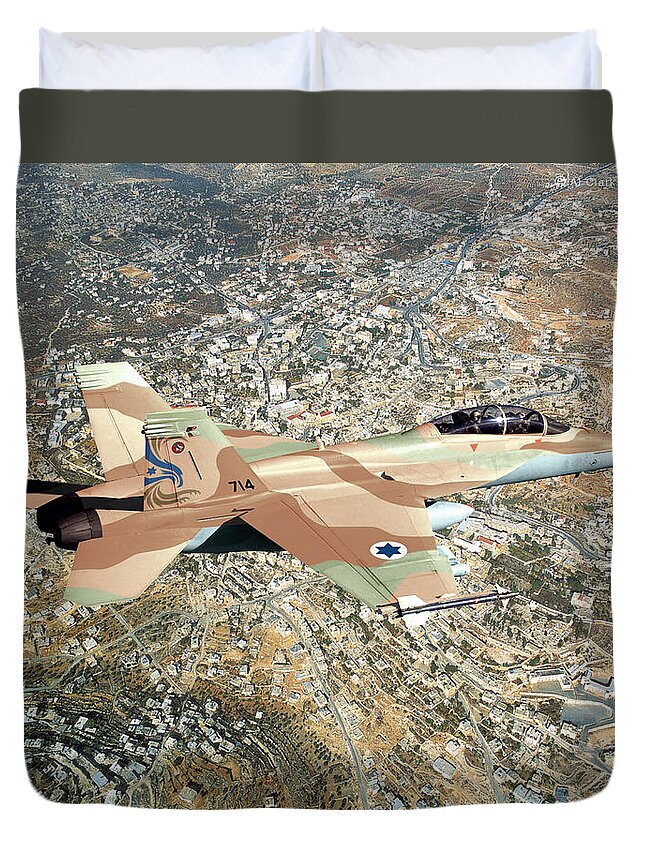 Super Hornet Duvet Cover featuring the digital art 12. F/A-18FI Israeli Super Hornet by Custom Aviation Art
