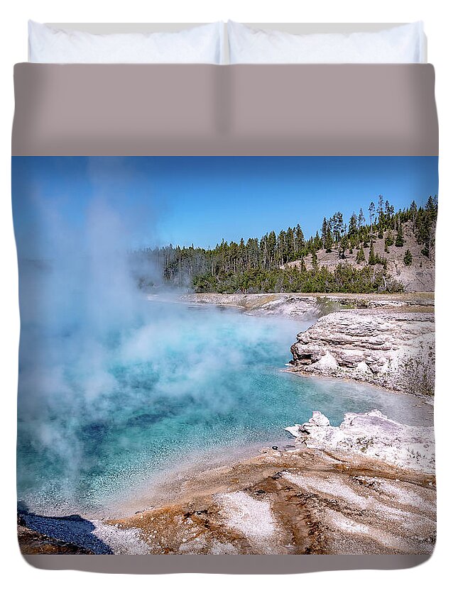 Travel Duvet Cover featuring the photograph Grand Prismatic Spring in Yellowstone National Park #12 by Alex Grichenko