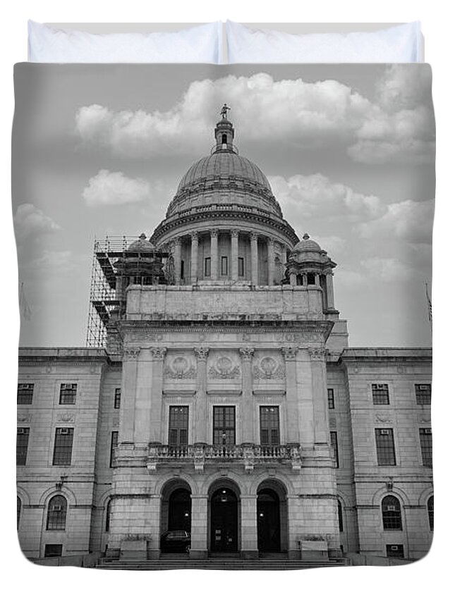 Democrats Duvet Cover featuring the photograph Rhode Island state capitol building in black and white by Eldon McGraw