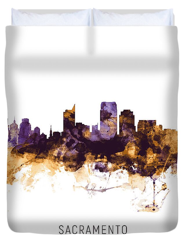 Sacramento Duvet Cover featuring the digital art Sacramento California Skyline #12 by Michael Tompsett