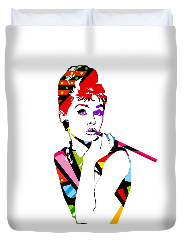 Audrey Hepburn Duvet Cover featuring the mixed media Audrey Hepburn #13 by Marvin Blaine