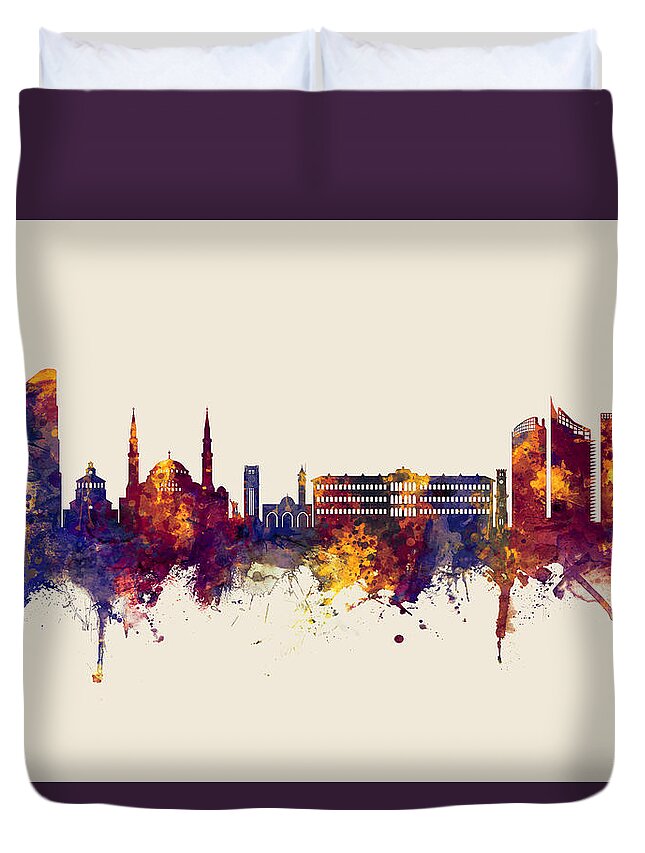 Beirut Duvet Cover featuring the digital art Beirut Lebanon Skyline #13 by Michael Tompsett