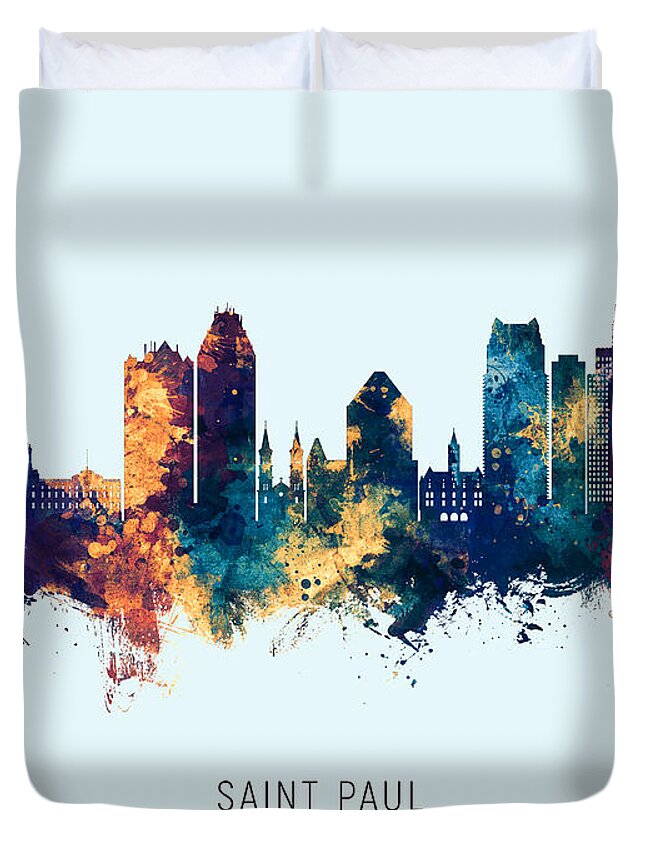 Saint Paul Duvet Cover featuring the digital art Saint Paul Minnesota Skyline by Michael Tompsett