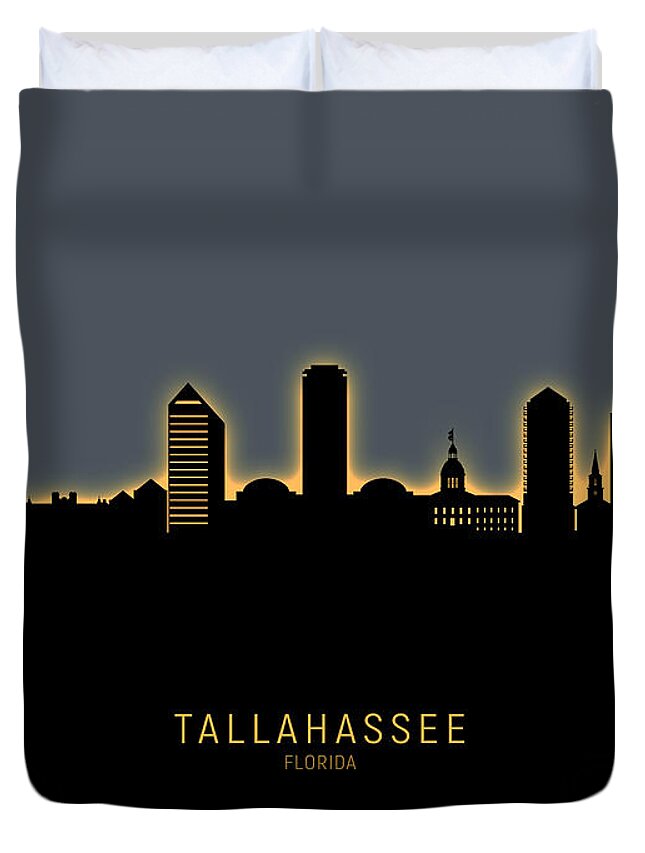 Tallahassee Duvet Cover featuring the digital art Tallahassee Florida Skyline by Michael Tompsett