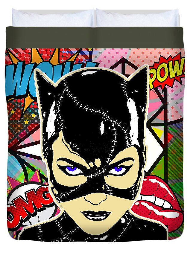 Catwoman Duvet Cover featuring the mixed media Catwoman #14 by Marvin Blaine
