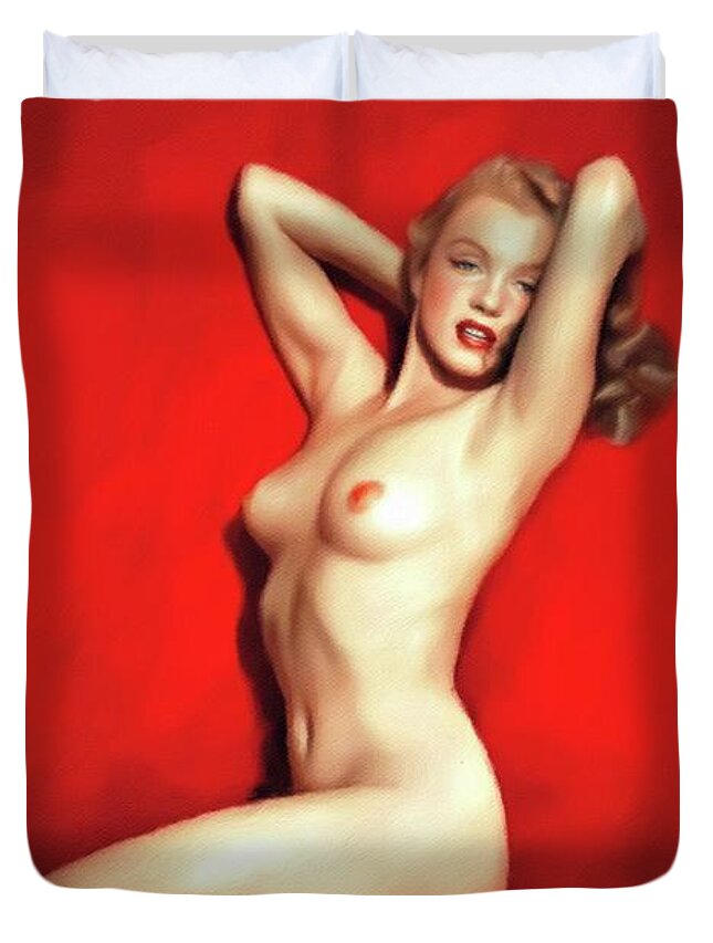 Marilyn Duvet Cover featuring the painting Marilyn Monroe, Hollywood Legend #14 by Esoterica Art Agency