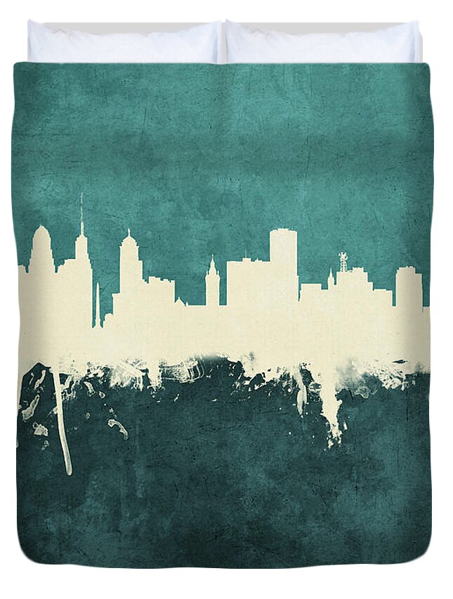 Buffalo Duvet Cover featuring the digital art Buffalo New York Skyline by Michael Tompsett