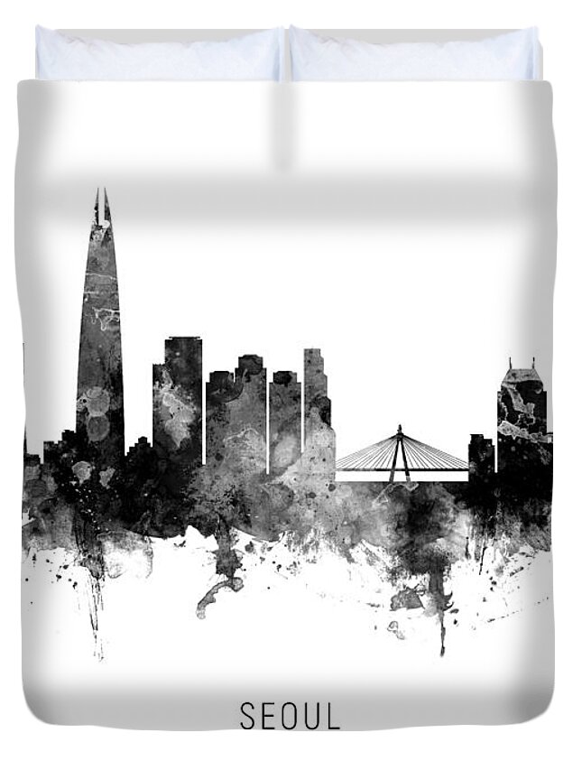 Seoul Duvet Cover featuring the digital art Seoul Skyline South Korea by Michael Tompsett