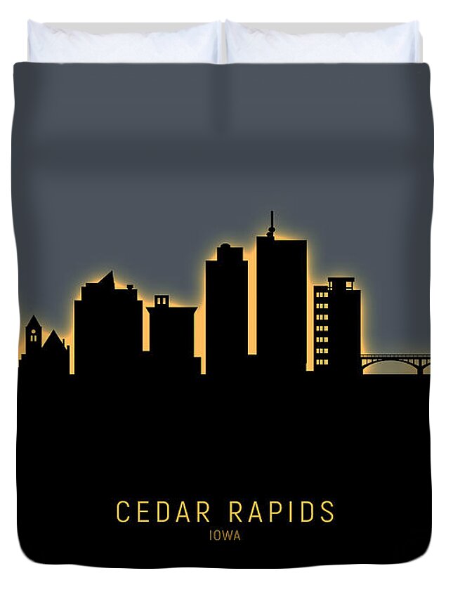 Cedar Rapids Duvet Cover featuring the digital art Cedar Rapids Iowa Skyline #16 by Michael Tompsett