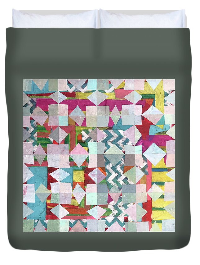 Star Duvet Cover featuring the painting 16 Wonky Stars by Cyndie Katz