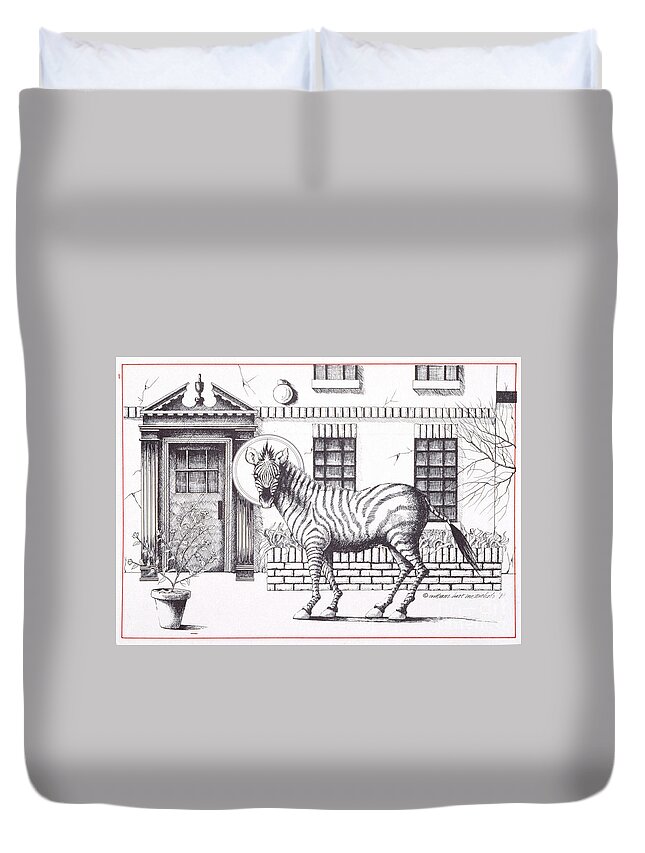 Drawing Duvet Cover featuring the drawing 16th Street Zebra NYC by William Hart McNichols