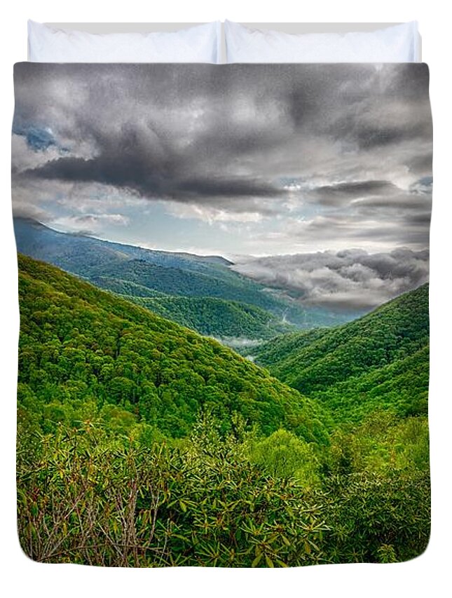 Rock Duvet Cover featuring the photograph Blue Ridge Mountains Near Mount Mitchell And Cragy Gardens #17 by Alex Grichenko