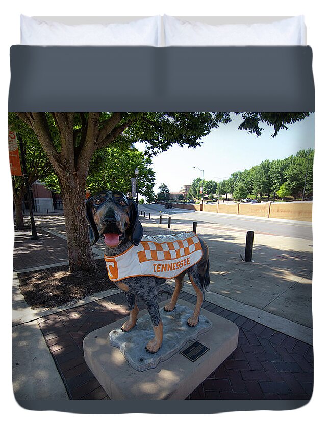 Tennessee Vols Duvet Cover featuring the photograph University of Tennesse Smokey Statue #1 by Eldon McGraw