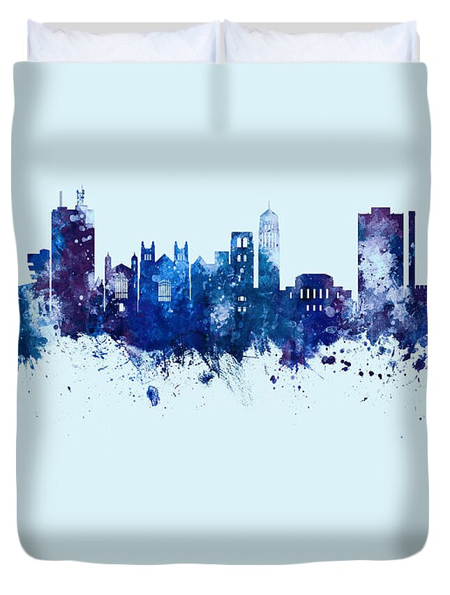 Ann Arbor Duvet Cover featuring the digital art Ann Arbor Michigan Skyline by Michael Tompsett