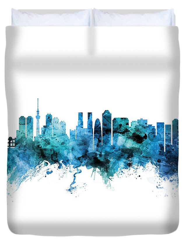 Tokyo Duvet Cover featuring the digital art Tokyo Japan Skyline by Michael Tompsett