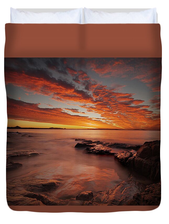 National Park Duvet Cover featuring the photograph 1808sunsetnoosa3 by Nicolas Lombard