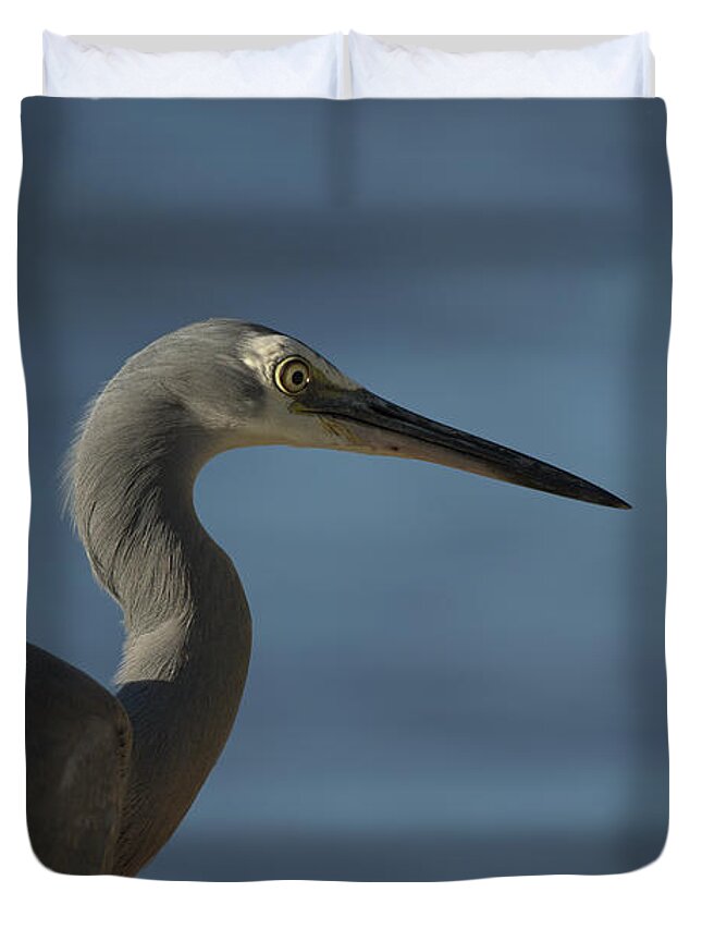 Heron Duvet Cover featuring the photograph 1808wfaceheron1 by Nicolas Lombard