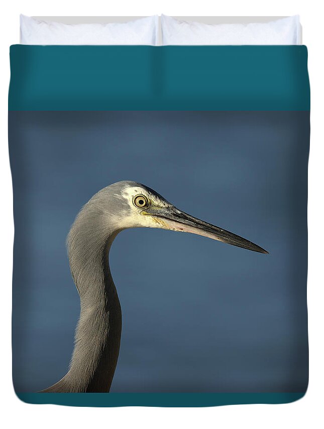 Heron Duvet Cover featuring the photograph 1808wfaceheron2 by Nicolas Lombard