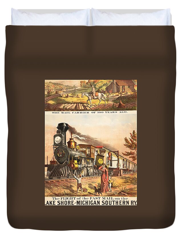 Americana Duvet Cover featuring the digital art 1873 Fast Mail Locomotive by Kim Kent