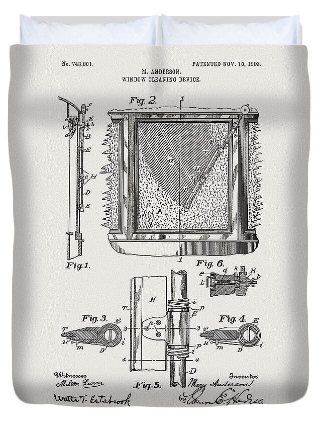 1903 Window Cleaner Patent Duvet Cover featuring the drawing 1903 Window Cleaner Patent by Dan Sproul