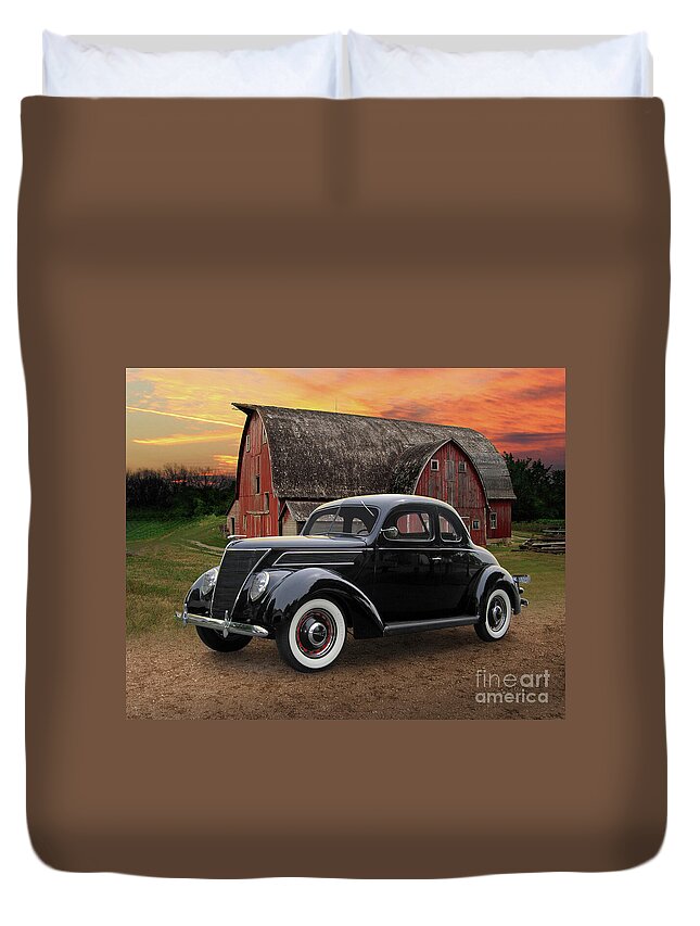 1937 Duvet Cover featuring the photograph 1937 Ford Coupe, Carver County Barn by Ron Long