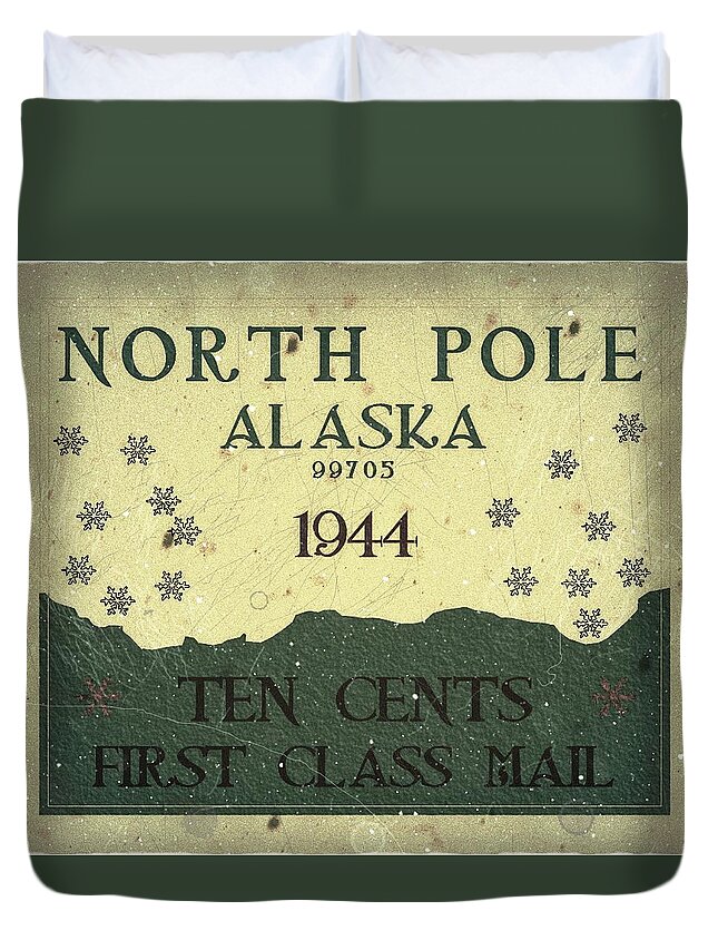 Local Postage Duvet Cover featuring the digital art 1944 North Pole, Alaska - First Class Mail - 10cts. Midnight Moon - Mail Art Post by Fred Larucci