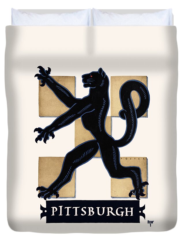 1949 Duvet Cover featuring the mixed media 1949 Vintage Pittsburgh Panther Art by Row One Brand