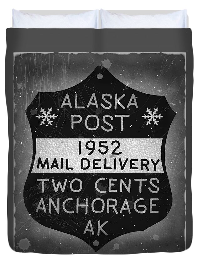 Dispatch Duvet Cover featuring the digital art 1952 Union PO - Anchorage Alaska - 2cts. Local Mail Delivery - Winter Gray - Mail Art Post by Fred Larucci