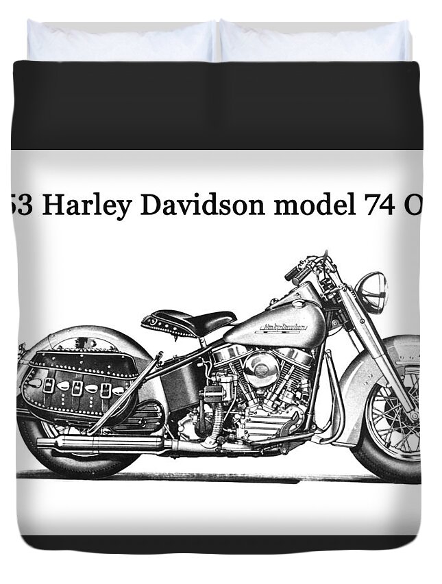 Harley Davidson Duvet Cover featuring the mixed media 1953 Harley Davidson model 74 OHC by David Lee Thompson
