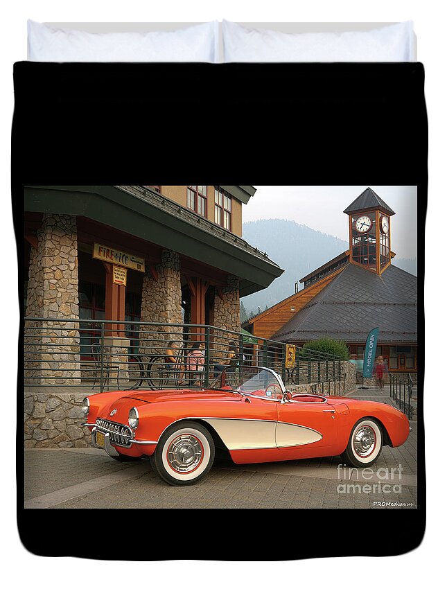 South Lake Tahoe Duvet Cover featuring the photograph 1956 C1 Chevrolet Corvette by PROMedias US