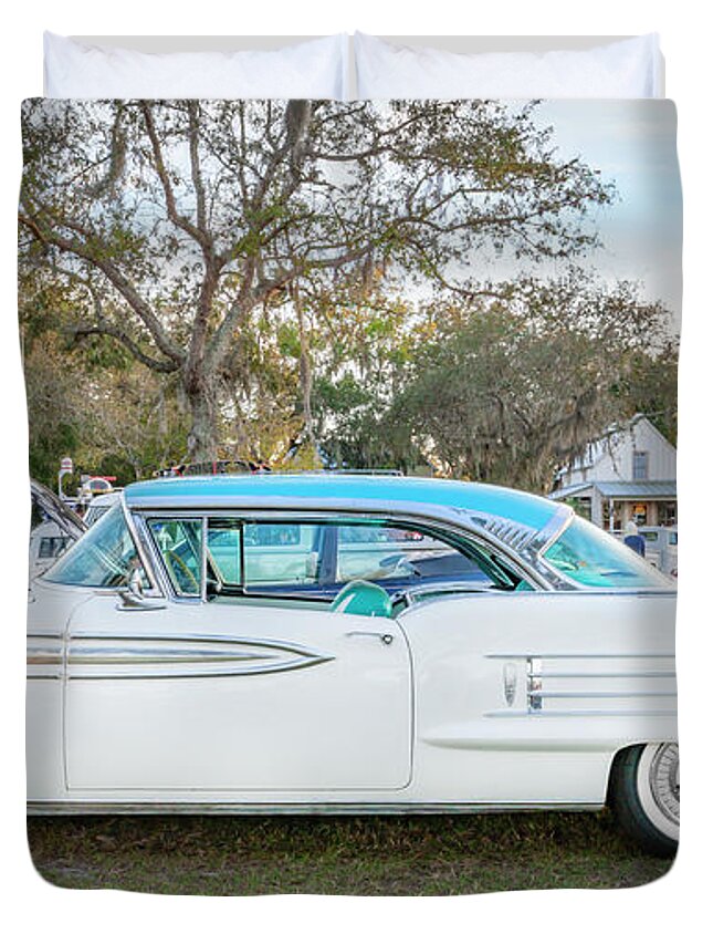 1958 Oldsmobile 98 Coupe Duvet Cover featuring the photograph 1958 Oldsmobile 98 Coupe X114 by Rich Franco