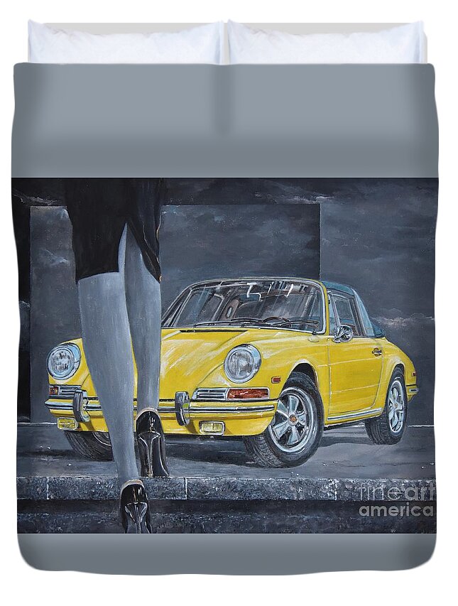 Porsche Painting Duvet Cover featuring the painting 1968 Porsche 911 Targa by Sinisa Saratlic