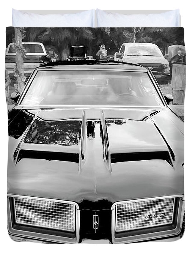 Red 1971 Oldsmobile 442 W30 Duvet Cover featuring the photograph 1971 Red Oldsmobile 442 W30 X127 by Rich Franco
