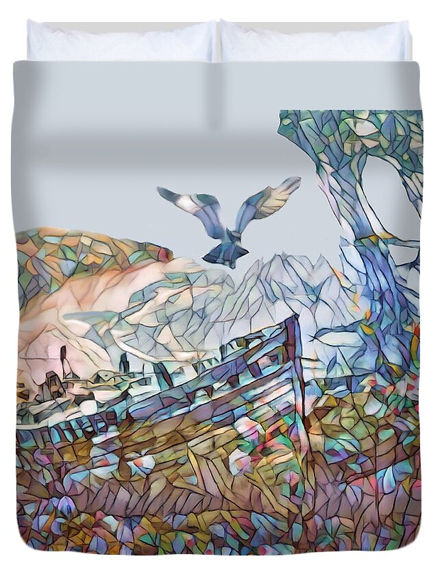 Boats Duvet Cover featuring the mixed media Abandoned Boat, Isle of Mull #2 by Ann Leech