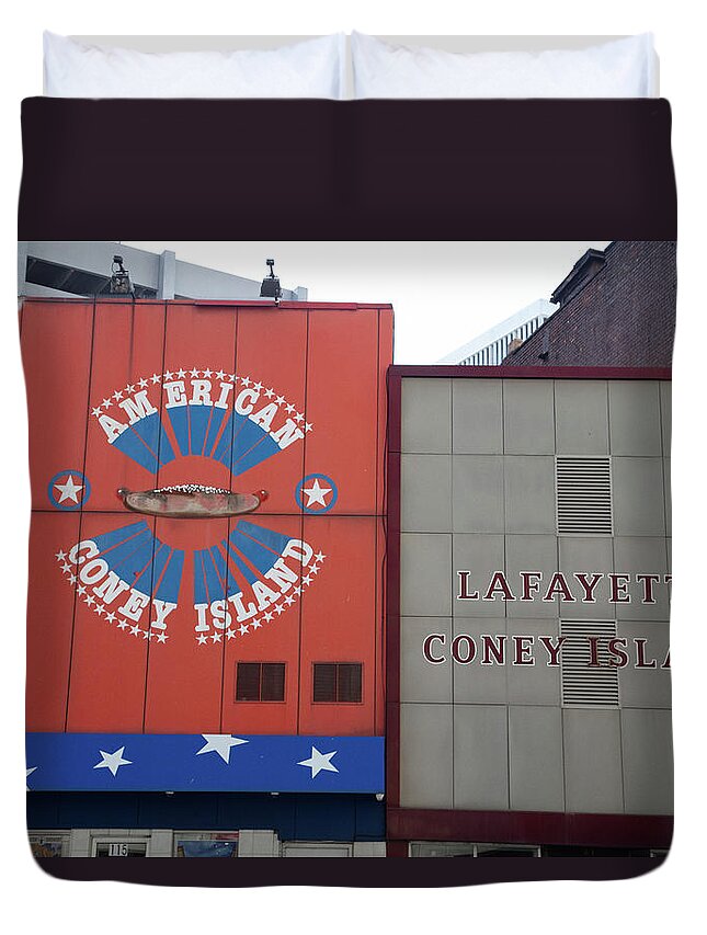 Lafayette Coney Detroit Duvet Cover featuring the photograph American and Lafayette Coney Island in Detroit Michigan by Eldon McGraw