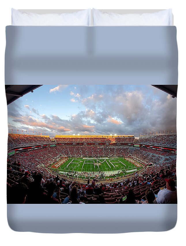 Gameday Duvet Cover featuring the photograph Bama Spell Out Bryant-Denny Stadium #2 by Kenny Glover