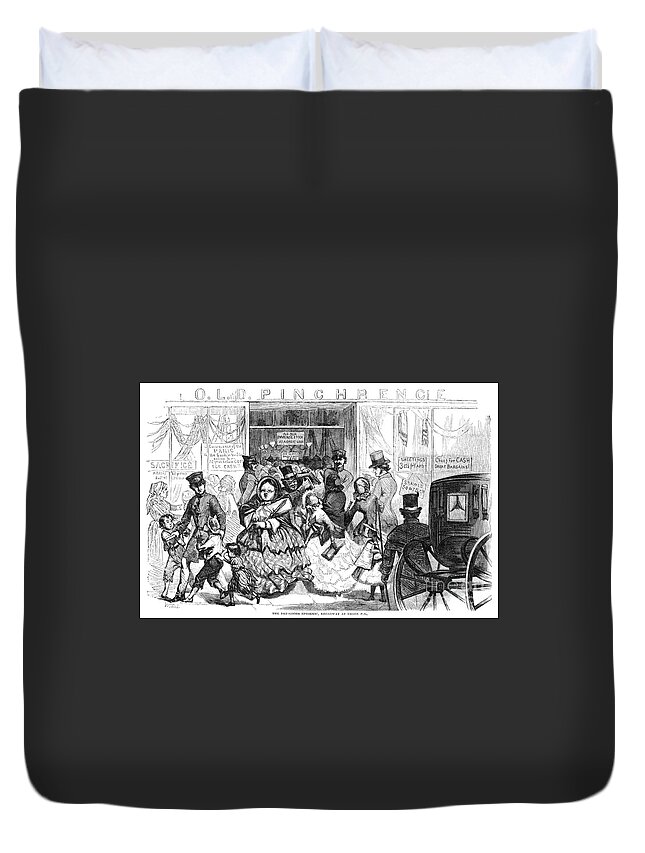 1857 Duvet Cover featuring the drawing Bank Panic, 1857 #2 by Granger