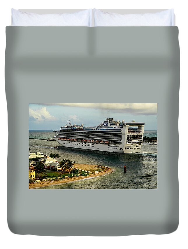 Cruise Duvet Cover featuring the photograph Caribbean Princess by AE Jones