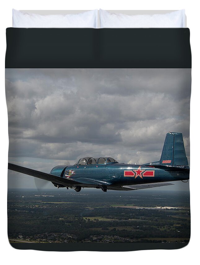 Airplane Duvet Cover featuring the photograph CJ6 in Flight #3 by Carolyn Hutchins