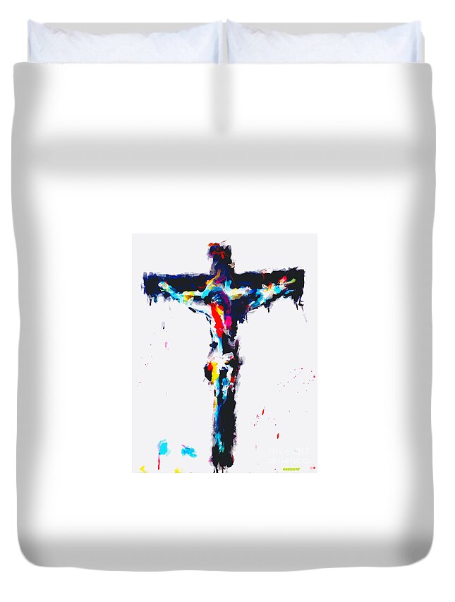Dual Imputation Duvet Cover featuring the mixed media 2 Corinthians 5/21 by SORROW Gallery