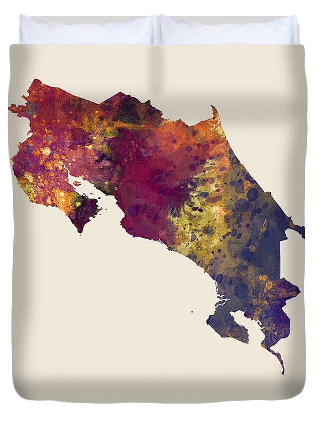 Costa Rica Duvet Cover featuring the digital art Costa Rica Watercolor Map by Michael Tompsett