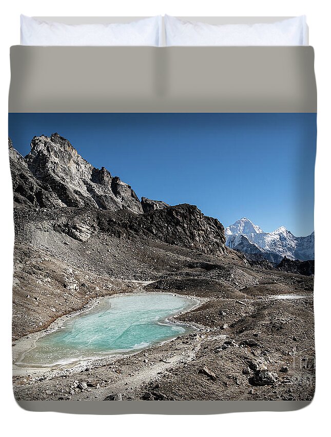 Asia Duvet Cover featuring the photograph Frozen lake at the top of the Kongma La pass, liking the Chukung #2 by Didier Marti