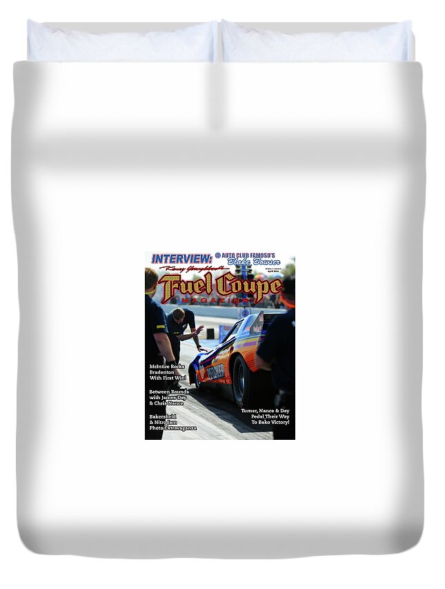 Funny Car Duvet Cover featuring the pyrography Fuel Coupe Magazine #2 by Kenny Youngblood