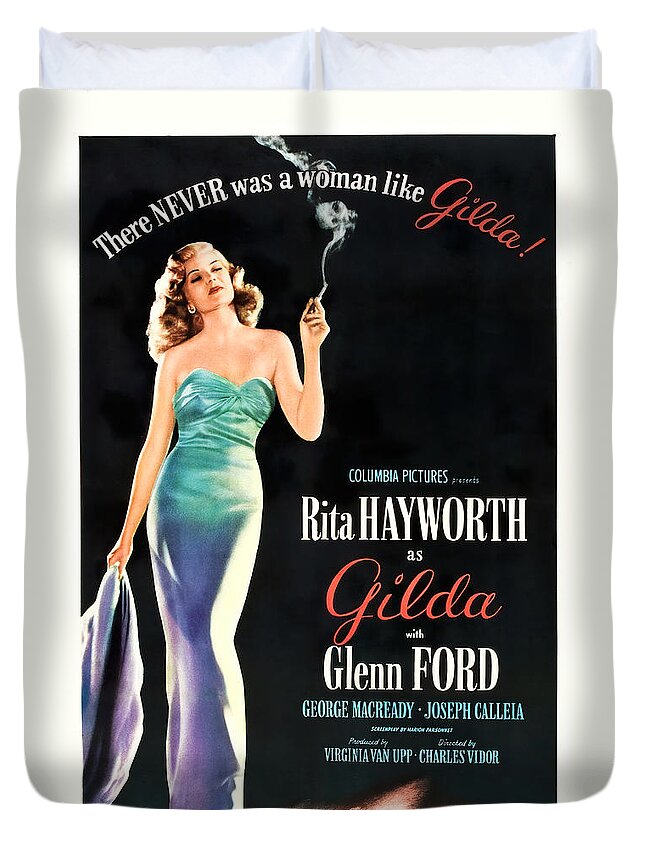 Gilda Duvet Cover featuring the mixed media ''Gilda'', with Rita Hayworth and Glenn Ford, 1946 by Stars on Art