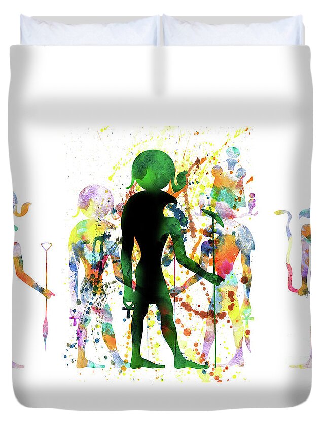 Egyp Duvet Cover featuring the mixed media Gods and Goddess of ancient Egypt #3 by Michal Boubin