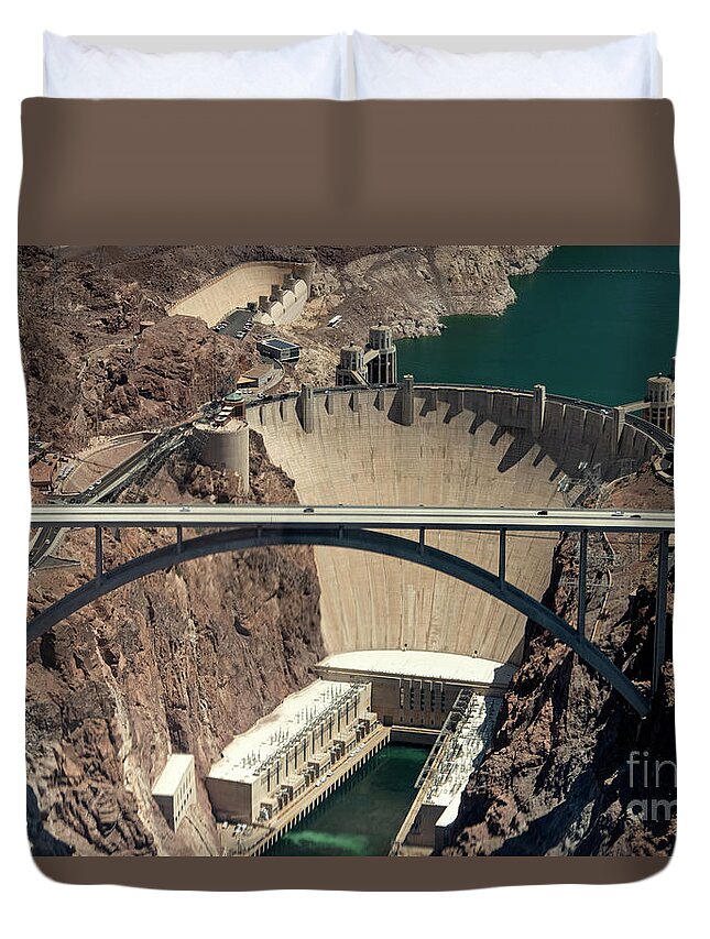 Hoover Dam Duvet Cover featuring the photograph Hoover Dam Aerial View #2 by David Oppenheimer