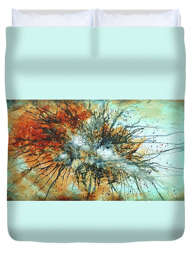 Abstract Duvet Cover featuring the painting Impact #2 by Michael Lang