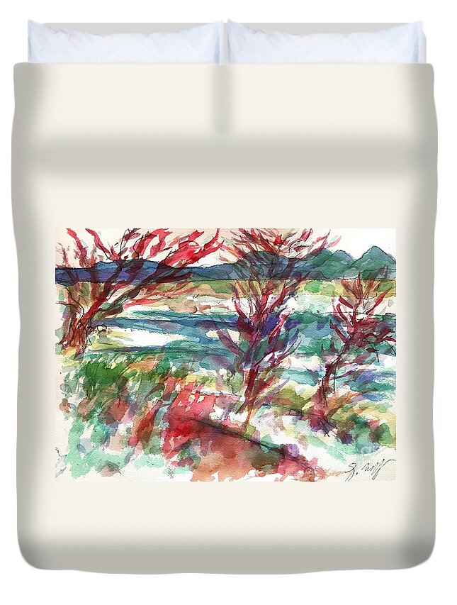 Lake Cherette Duvet Cover featuring the painting Lake Cherette #2 by Glen Neff
